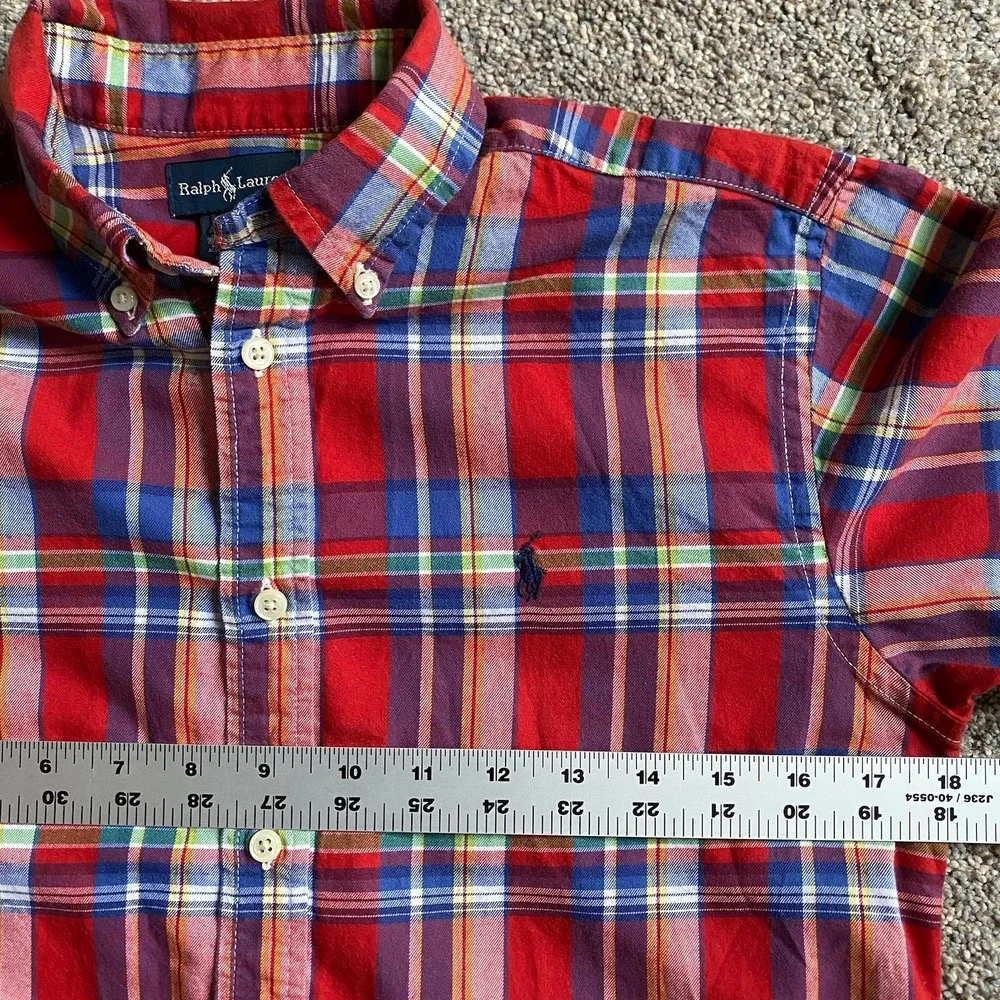 Ralph Lauren Shirt Boy Size L/14-16 Red Tartan Long Sleeve Button Down Preppy